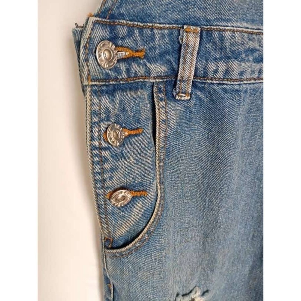 Honey Punch Blue Distressed Denim Overalls L Ripped Straight Leg Y2K Vintage Sty - Picture 3 of 12